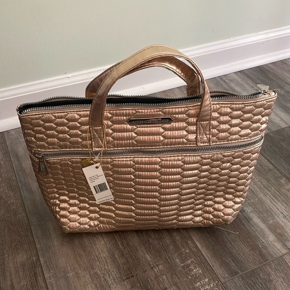 Aimee Kestenberg Rose Gold Mara quilted nylon satchel ziptop bag NEW - Picture 1 of 7